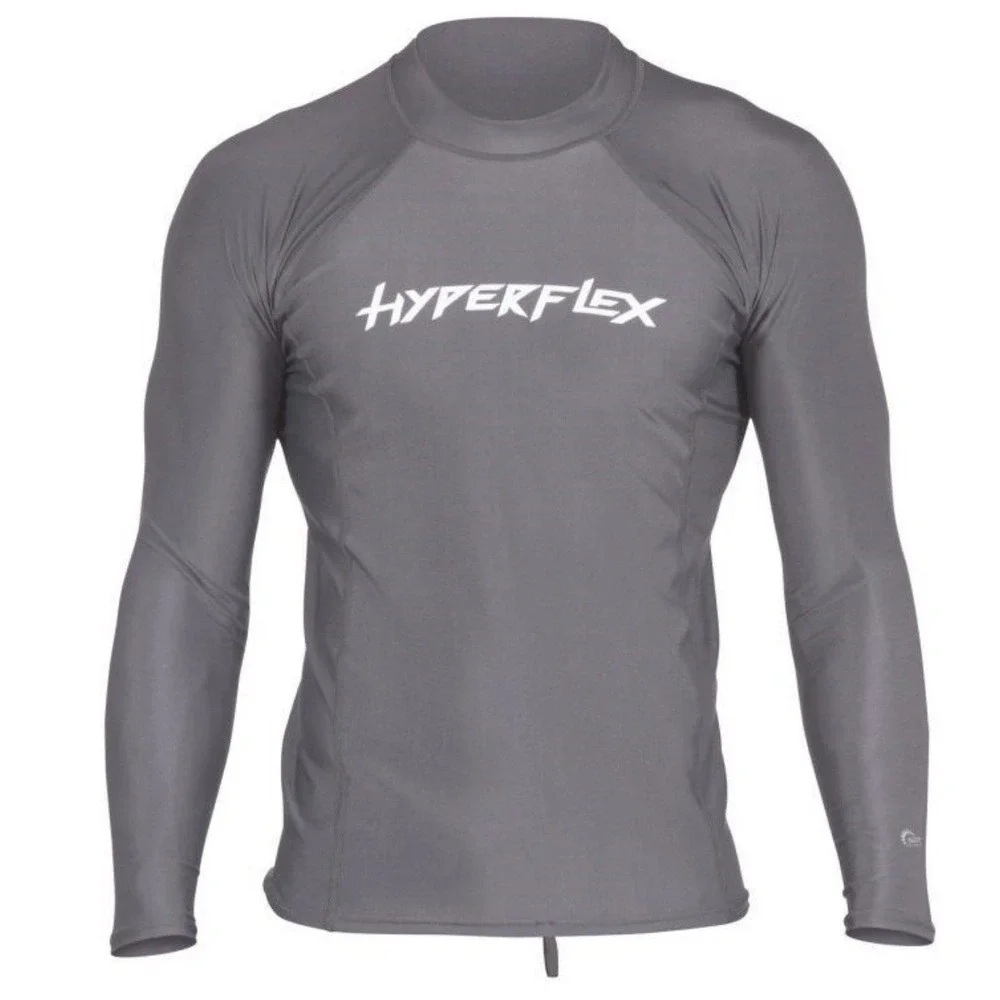 Hyperflex Men's Rashguard Loose‎ Fit Long Sleeve 50+ UV Protection Gray 2XL